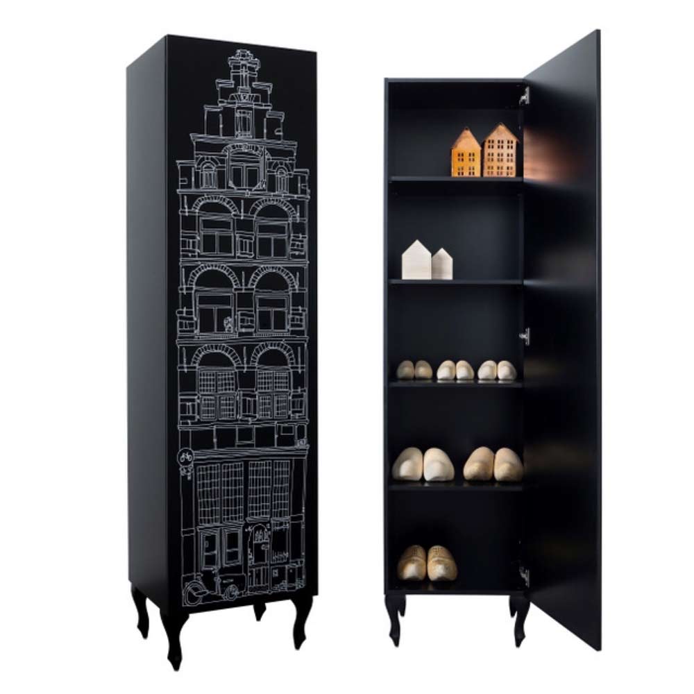This is Dutch - Kast Amsterdam - Trapgevel - Zwart met witte print