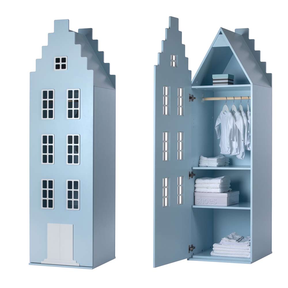 This is Dutch - Schrank Amsterdam, Treppengiebel - Pastell Blau - 198 x 55 x 55 cm