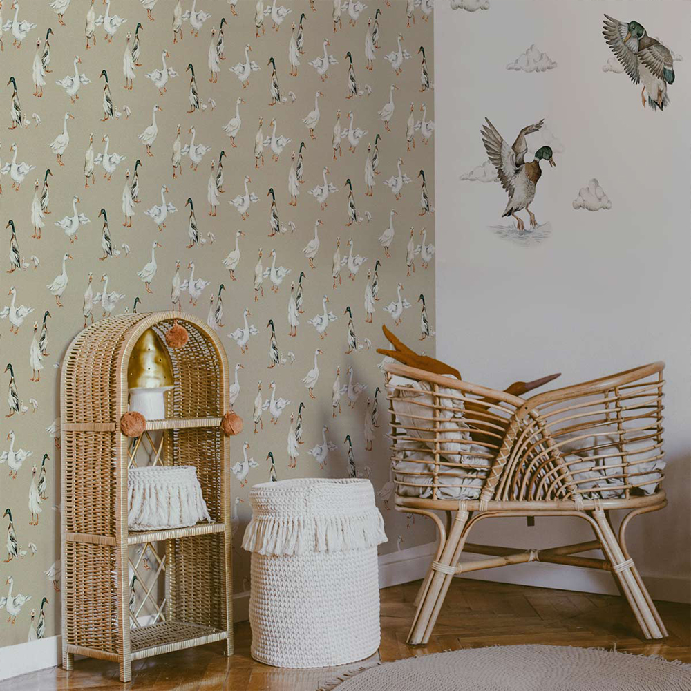 Dekornik - Kidsroom Wallpaper - White Ducks