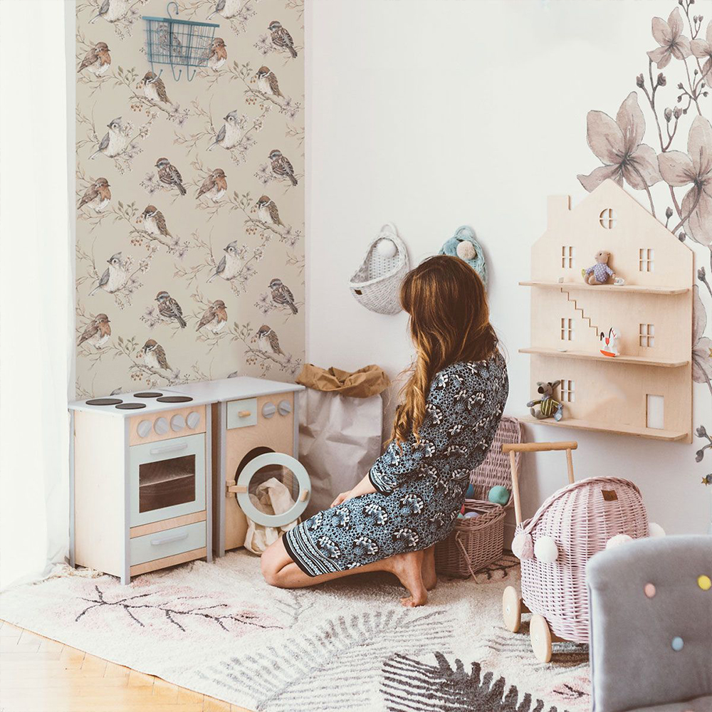 Dekornik - Kidsroom Wallpaper - Birds Green