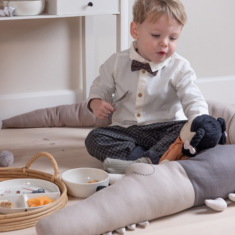 Sebra - Knitted Cushion - Sleepy Croc - Seabreeze Beige