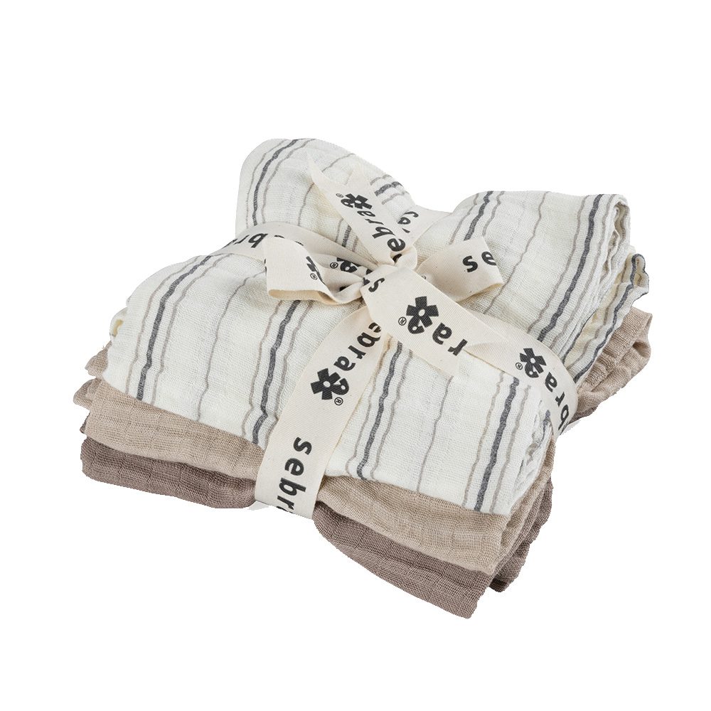 Sebra - Musselin Spucktücher - Cream Stripe - Beige (3st.)