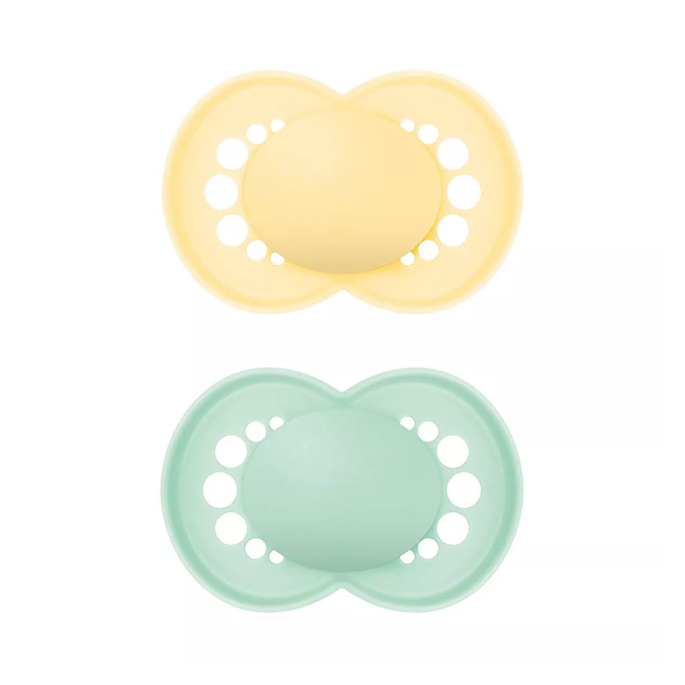 MAM - Schnuller Plain - Pure Silicone 6-16 Monate - Gelb/Grün - 2 st.