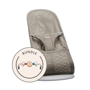 BabyBjörn - Wipstoel Bliss met Speelgoed - Googly Eyes - Mesh - Grey Beige
