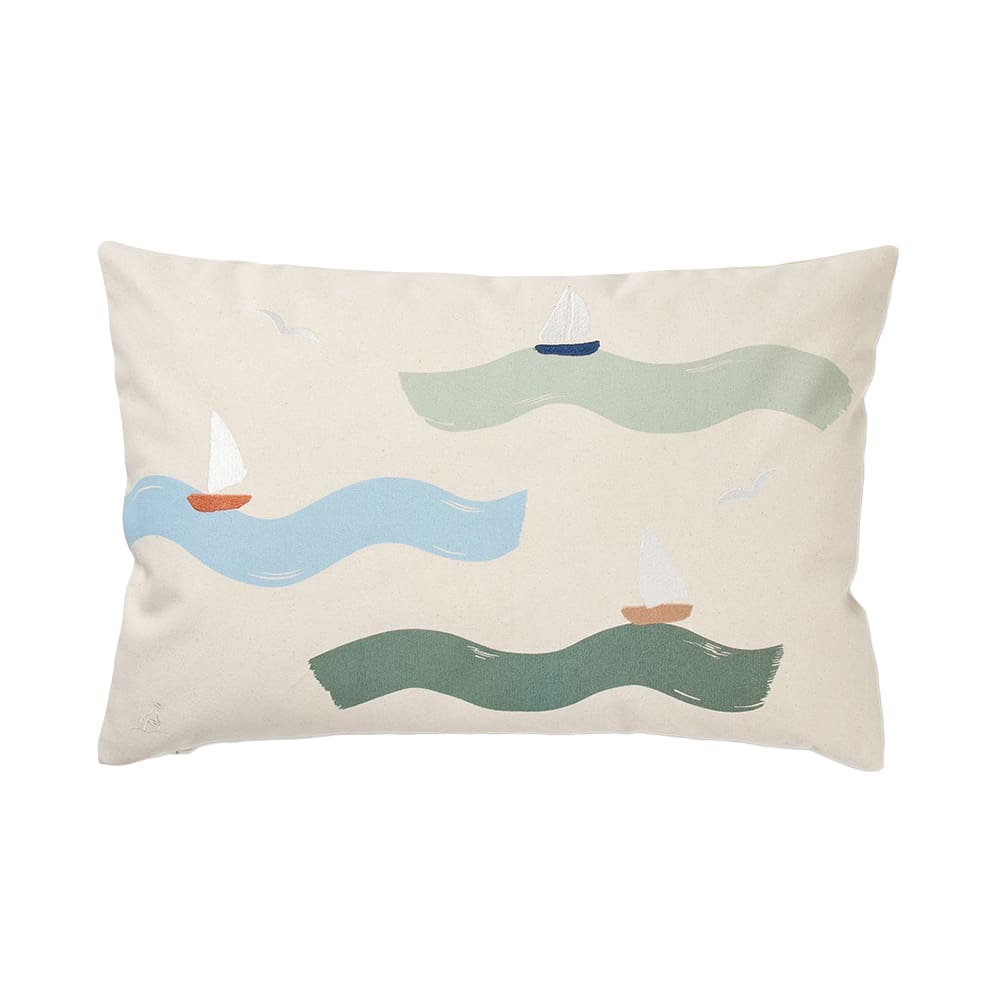 Dear April - Cinna Cushion - Embroidered Canvas - Big Waves - 40 x 60 cm