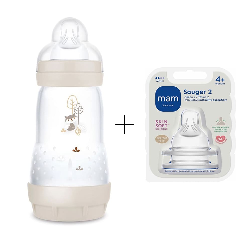 MAM - Baby Bottle Easy Start Anti-Colic Elements - 260 ml - Beige 1 pc + Teat Size 2