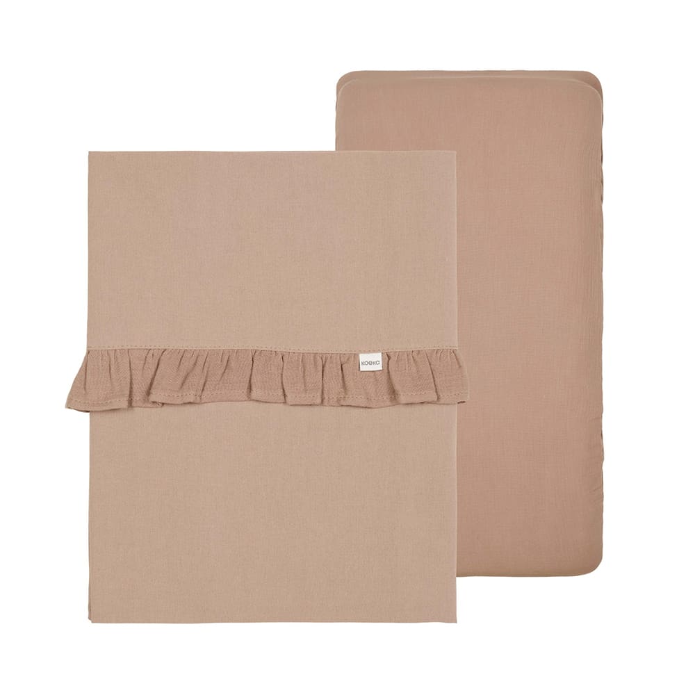 Koeka - Bassinet Sheet and Fitted Sheet Ruffle Combi Set Faro - Caffe