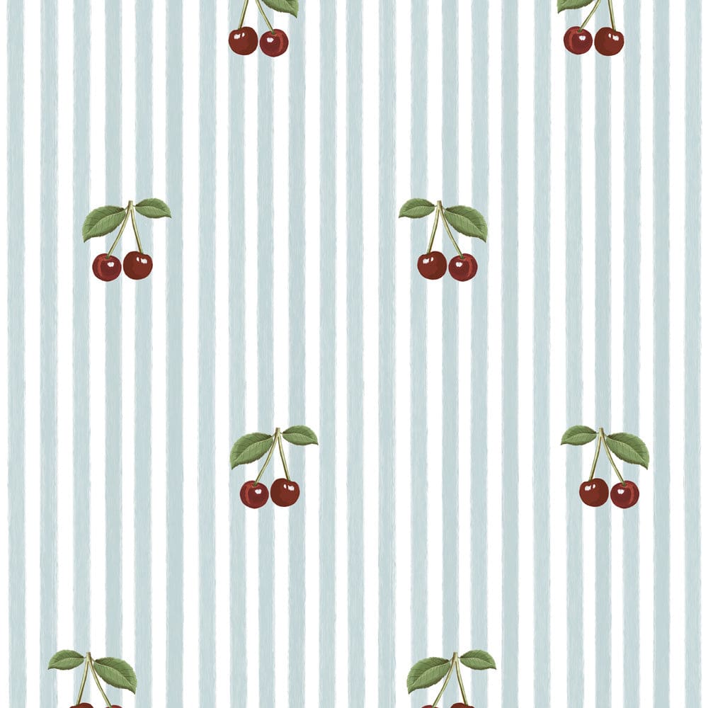 Dekornik - Wallpaper - Little Cherries On Blue Stripes