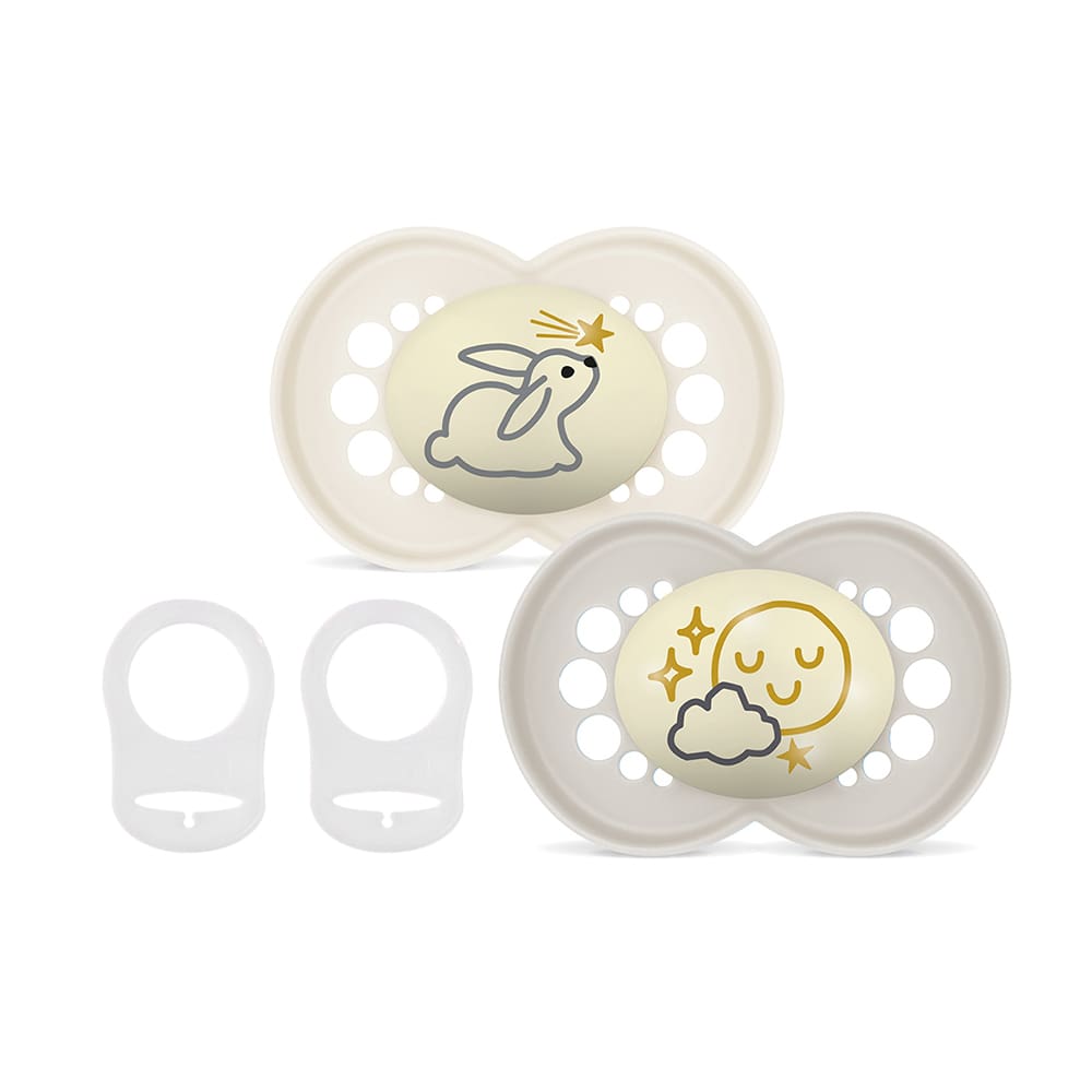 MAM - Pacifier - Original Night 6-16m neutral - 2 pcs + 2 clips