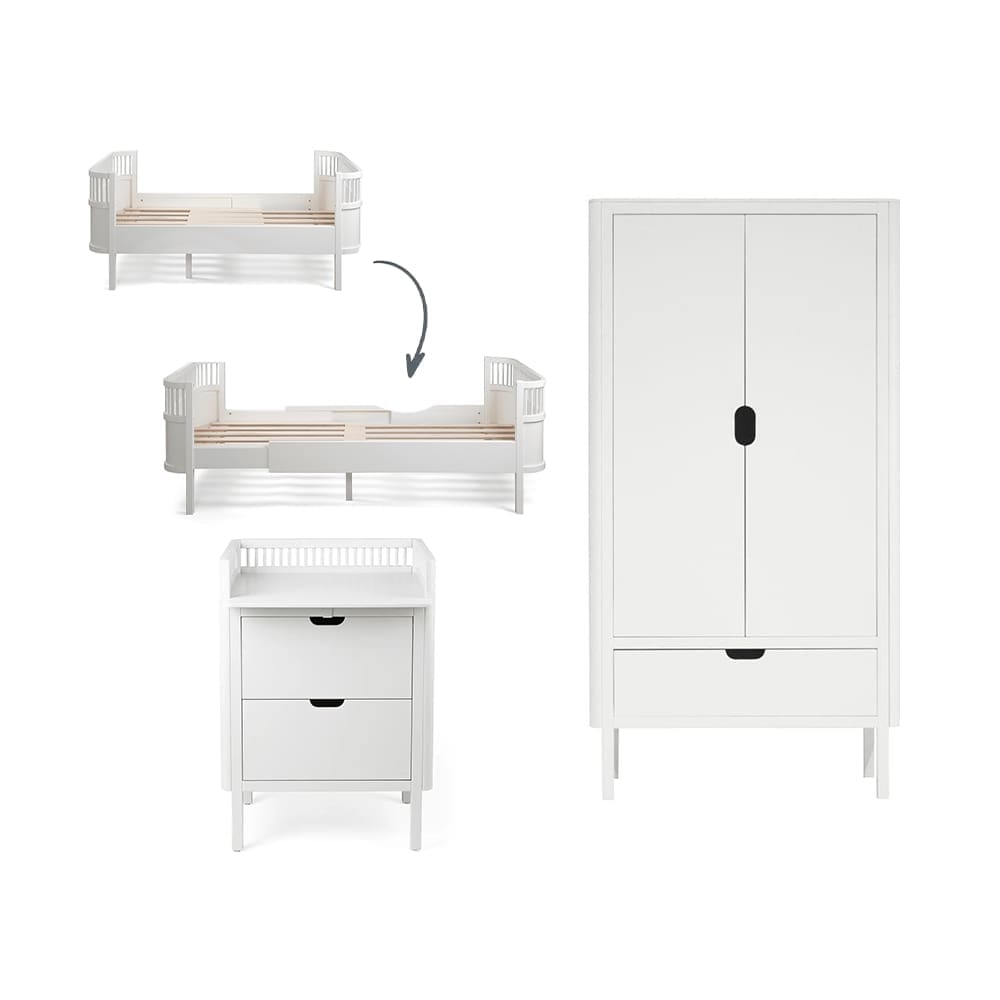Sebra - 3-piece Convertible Nursery - Junior & Grow Bed - White