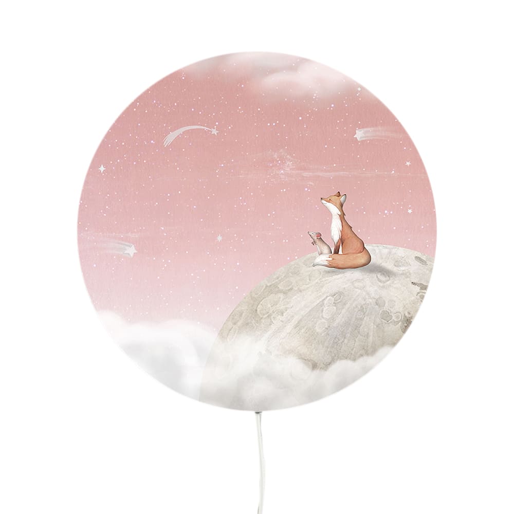 Oliver Robins - Round Wall Lamp - Fox on the Moon - Pink