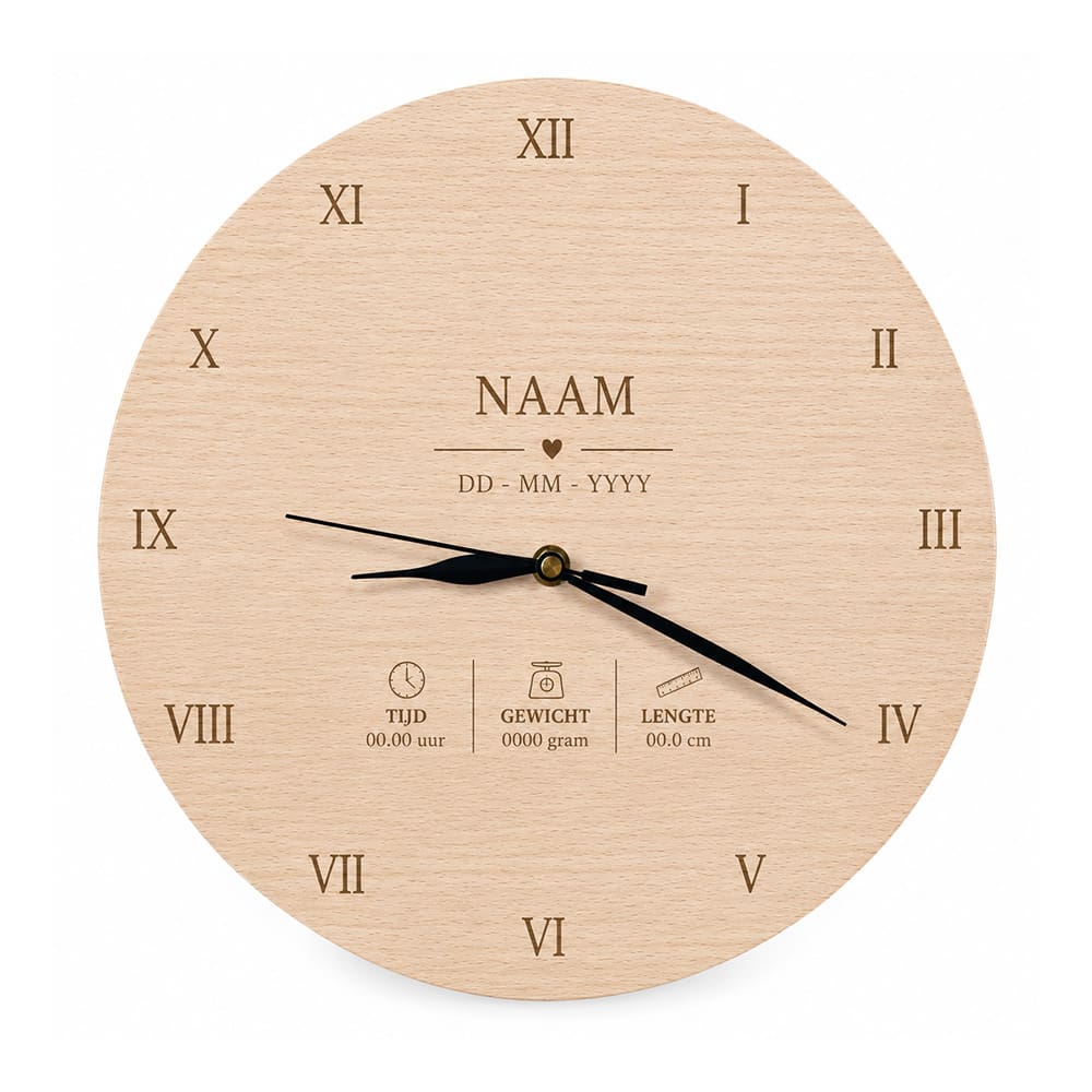 Akomo Studio - Wooden Birth Clock - Roman Numerals