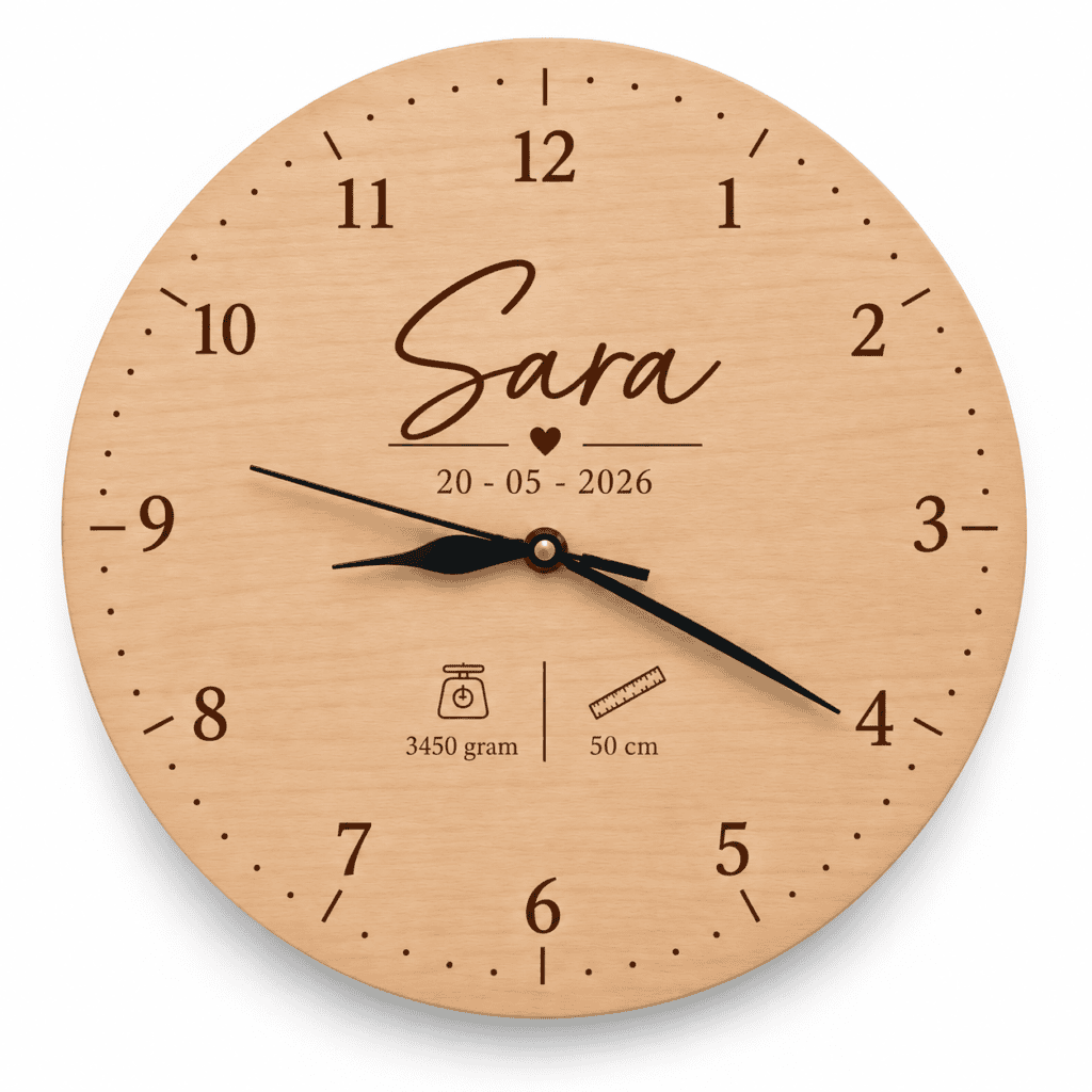 Akomo Studio - Wooden Birth Clock - With Numerals