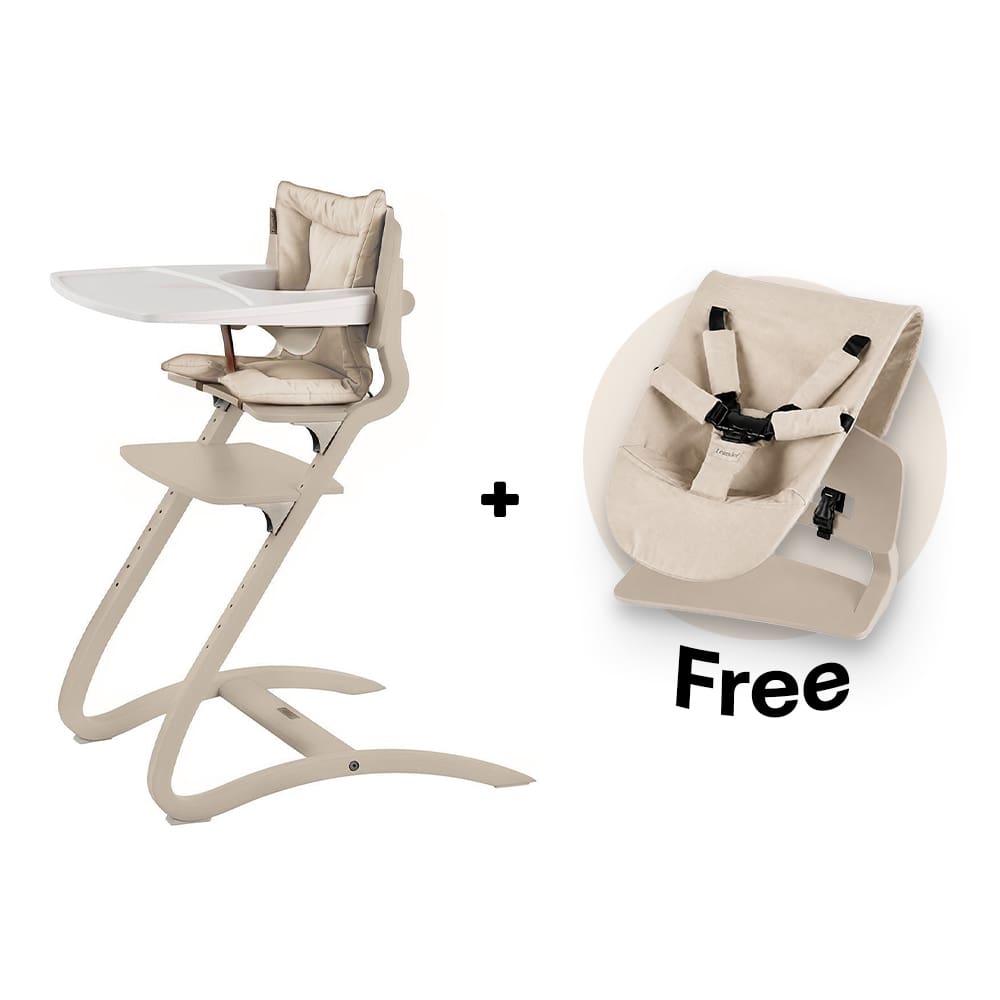 Leander - Louie Hochstuhl - Komplettes Set + Gratis Newborn Schale - Cappuccino / Weiß