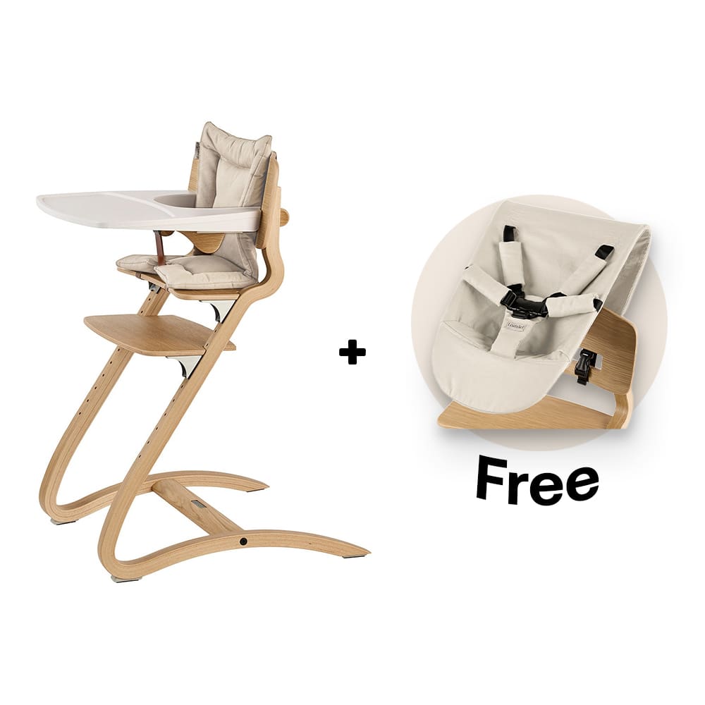Leander - Louie Hochstuhl - Komplettes Set + Gratis Newborn Schale - Eiche / Weiß / Cappuccino