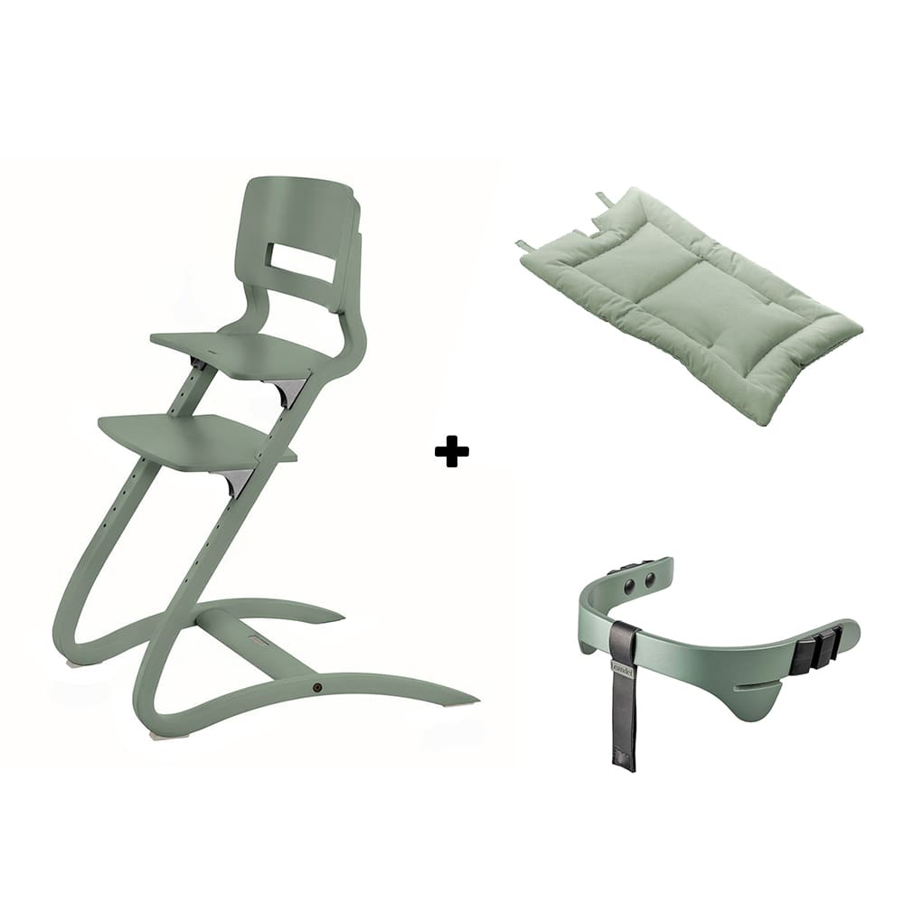 Leander - Louie Hochstuhl - Set mit Sicherheitsbügel und Sitzkissen - Sage Green