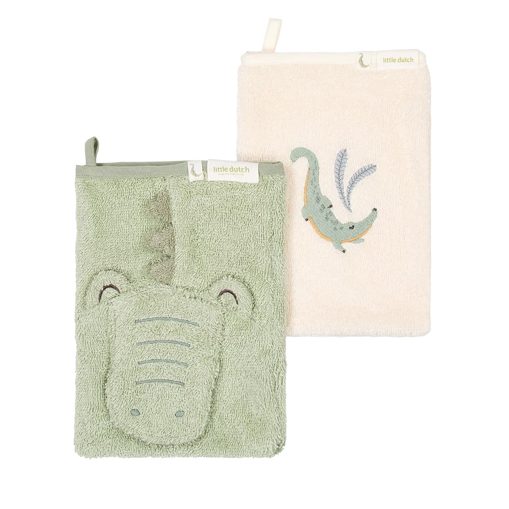 Little Dutch - 2-Piece Washcloth Set - Crocodile - Green