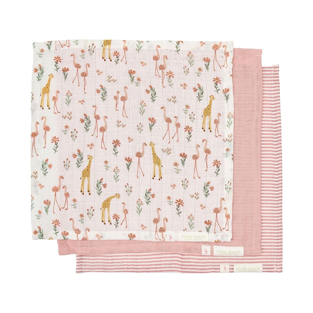 Little Dutch - Small Burp Cloth Set - Pink Blooming Safari
