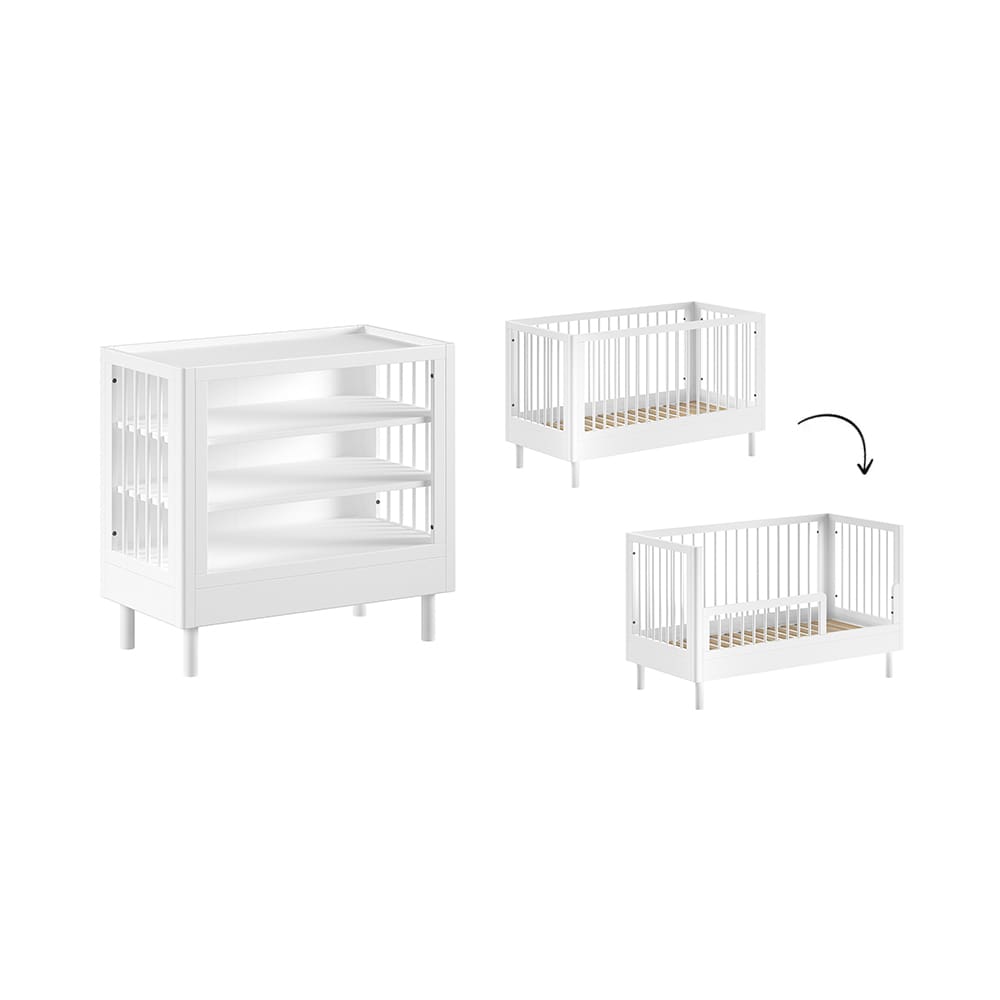 Jaxx - Forrest - 2-Piece Nursery Set - Convertible Cot + Changing Table - White Beech - 70 x 140 cm