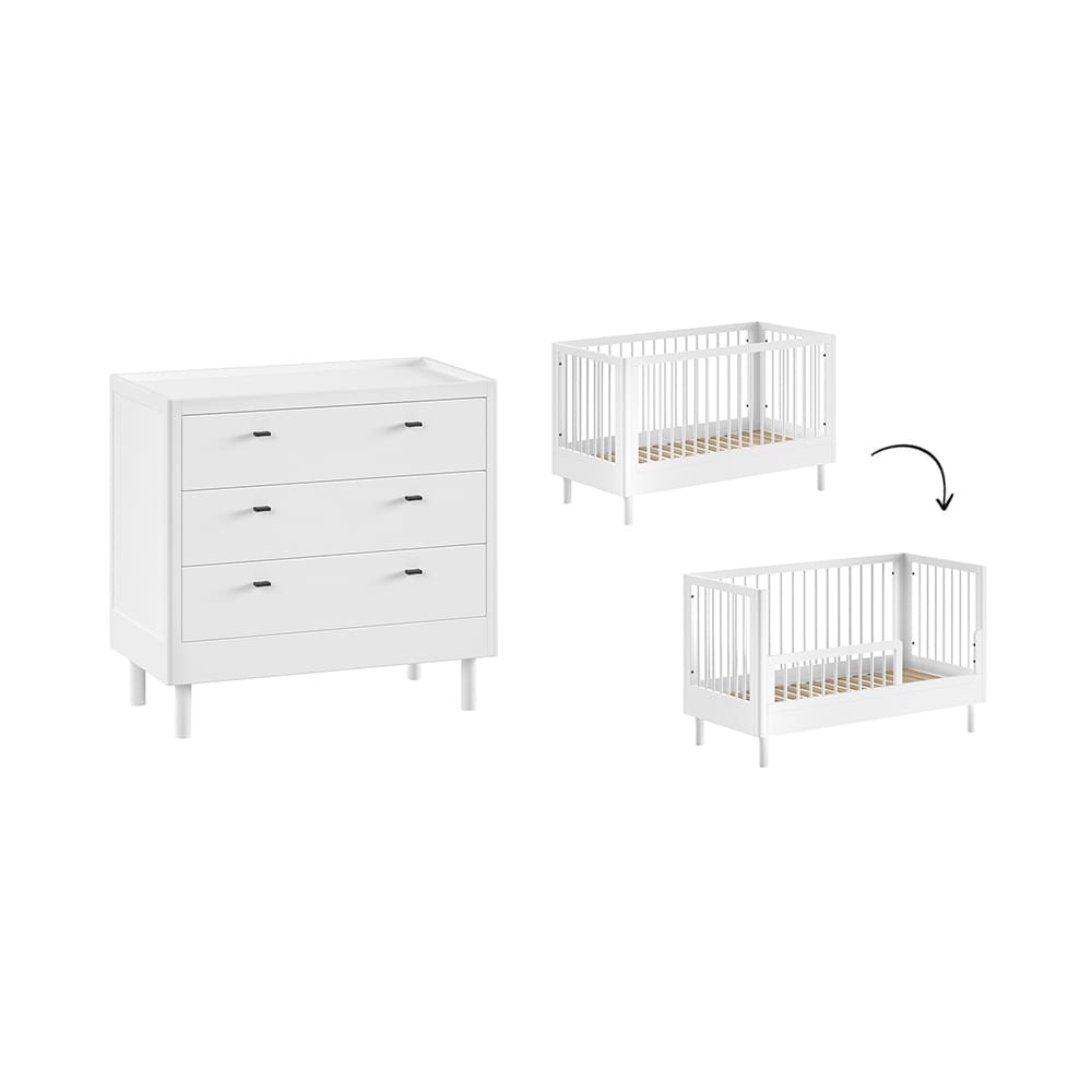 Jaxx - Forrest - 2-Piece Nursery Set - Convertible Cot + 3-Drawer Chest - White Beech - 70 x 140 cm