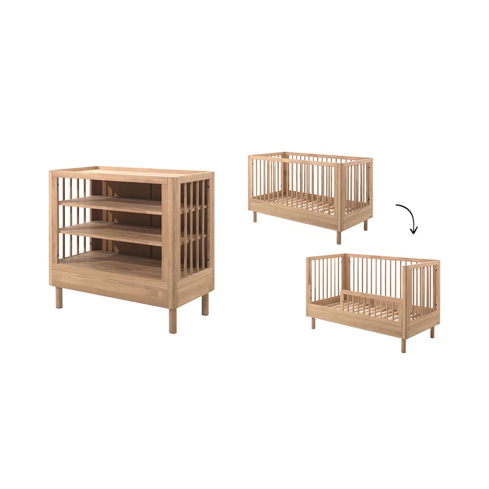 Jaxx - Forrest - 2-Teiliges Babyzimmer-Set - Umbaubares Babybett + Wickelkommode - Eiche - 70 x 140 cm