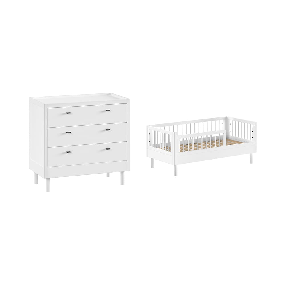 Jaxx - Forrest - 2-Piece Nursery Set - Toddler Bed + 3-Drawer Chest - White Beech - 70 x 140 cm