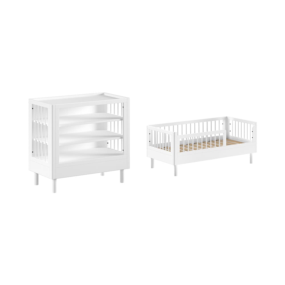 Jaxx - Forrest - 2-Piece Nursery Set - Toddler Bed + Changing Table - White Beech - 70 x 140 cm