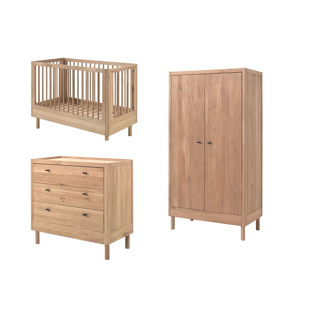 Jaxx - Forrest - 3-Piece Nursery Set - 3-Drawer Chest + 2-Door Wardrobe - Oak - 60 x 120 cm