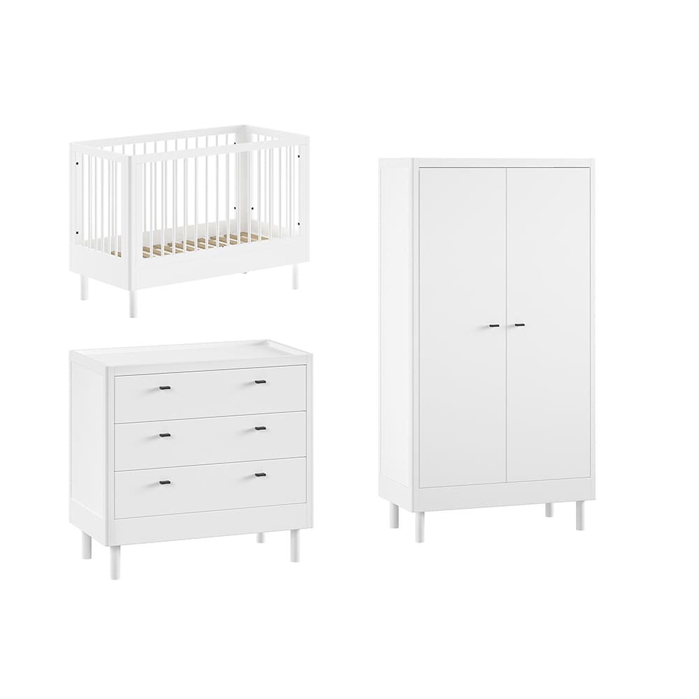 Jaxx - Forrest - 3-Piece Nursery Set - 3-Drawer Chest + 2-Door Wardrobe - White Beech - 60 x 120 cm