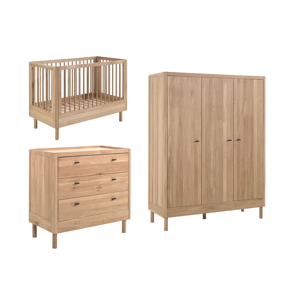 Jaxx - Forrest - 3-Piece Nursery Set - 3-Drawer Chest + 3-Door Wardrobe - Oak - 60 x 120 cm