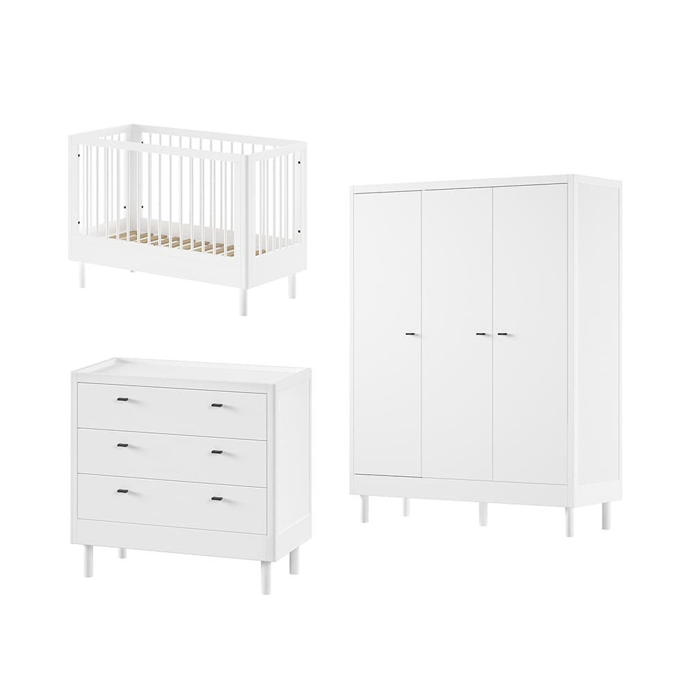 Jaxx - Forrest - 3-Piece Nursery Set - 3-Drawer Chest + 3-Door Wardrobe - White Beech - 60 x 120 cm