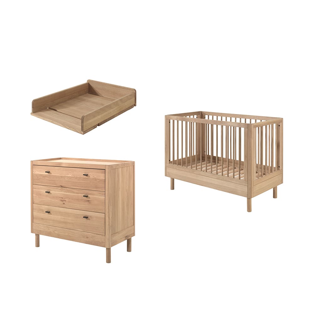 Jaxx - Forrest - 3-Teiliges Babyzimmer-Set - Kommode Mit 3 Schubladen + Wickelaufsatz - Eiche - 60 x 120 cm