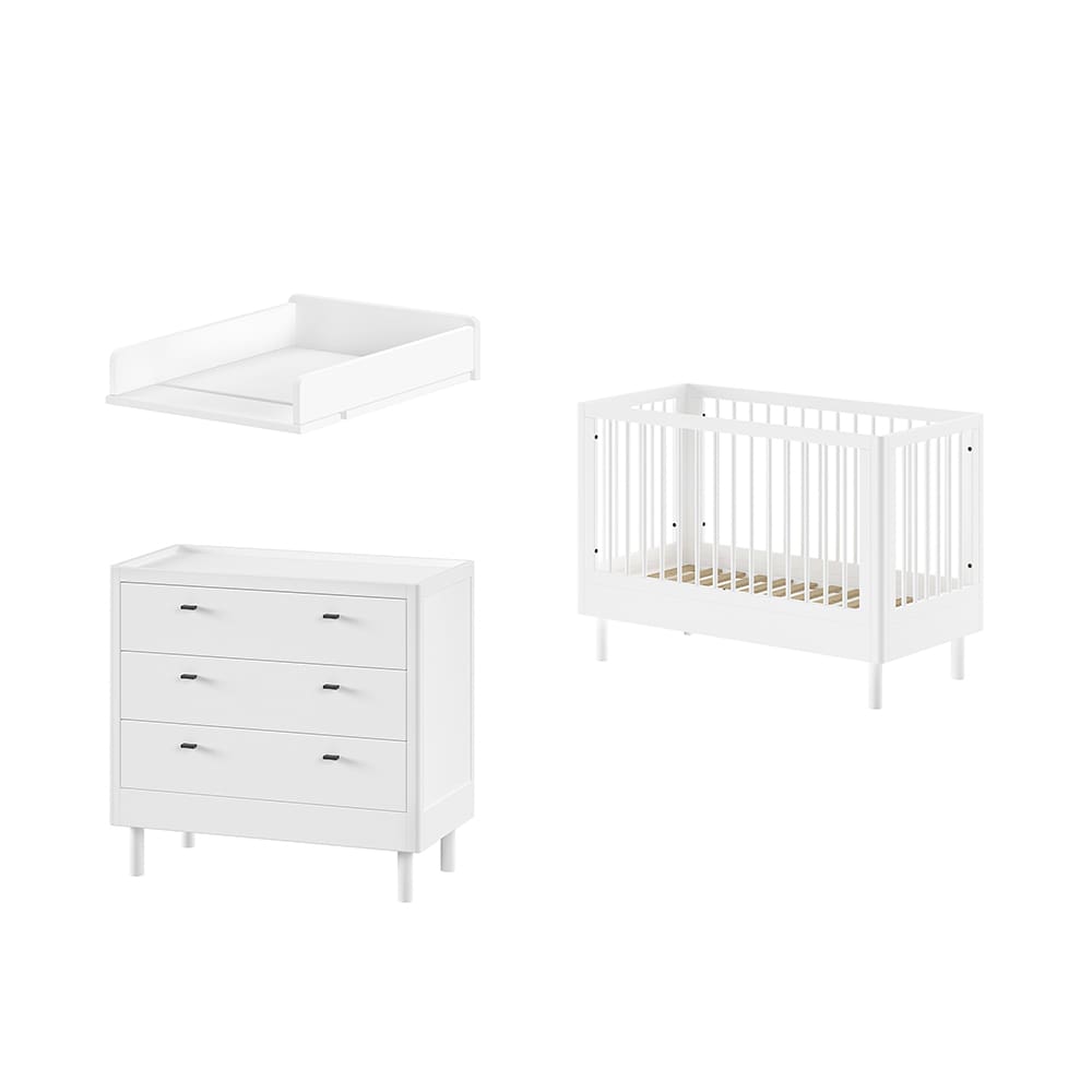 Jaxx - Forrest - 3-Piece Nursery Set - 3-Drawer Chest + Changing Top - White Beech - 60 x 120 cm