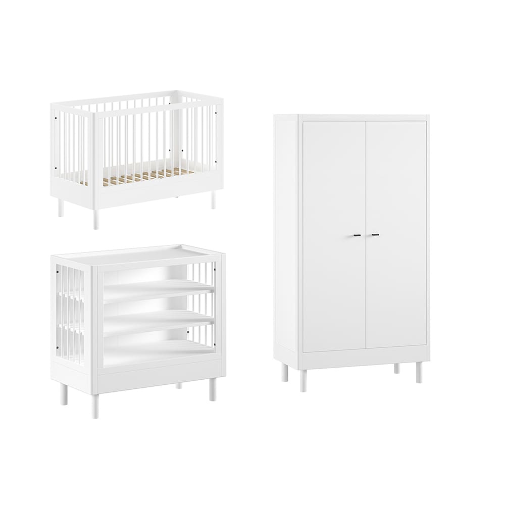 Jaxx - Forrest - 3-Piece Nursery Set - Changing Table + 2-Door Wardrobe - White Beech - 60 x 120 cm