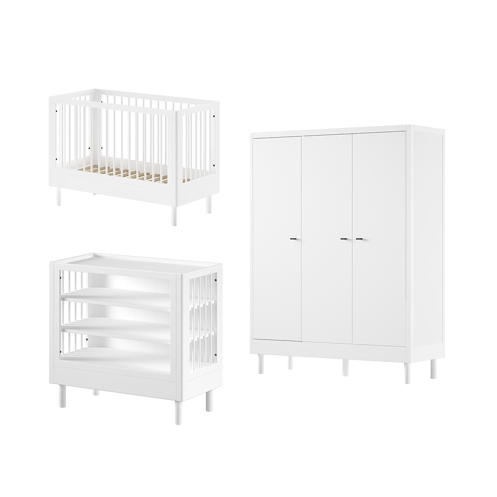 Jaxx - Forrest - 3-Piece Nursery Set - Changing Table + 3-Door Wardrobe - White Beech - 60 x 120 cm