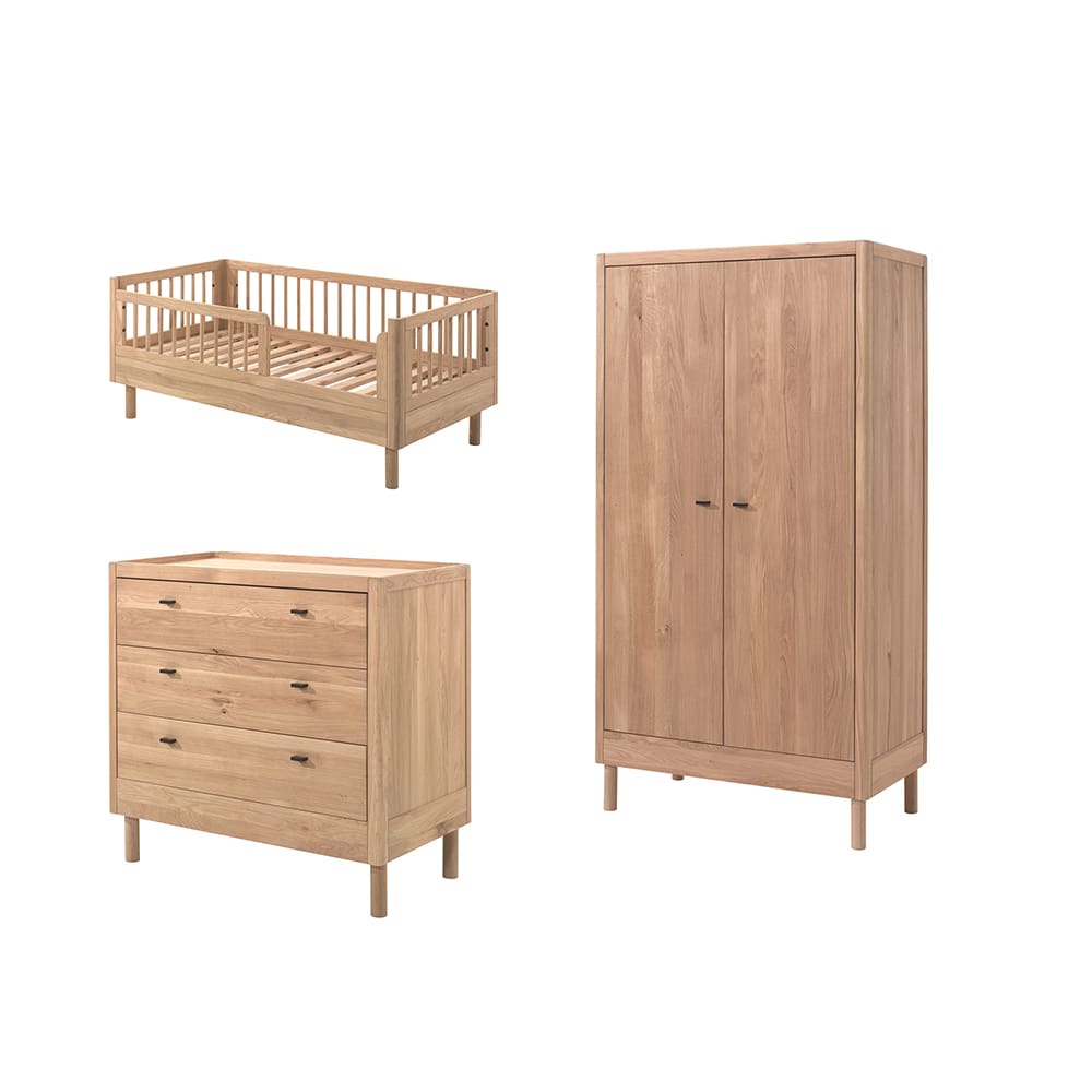 Jaxx - Forrest - 3-Piece Nursery Set - Toddler Bed + 3-Drawer Chest - Oak - 70 x 140 cm