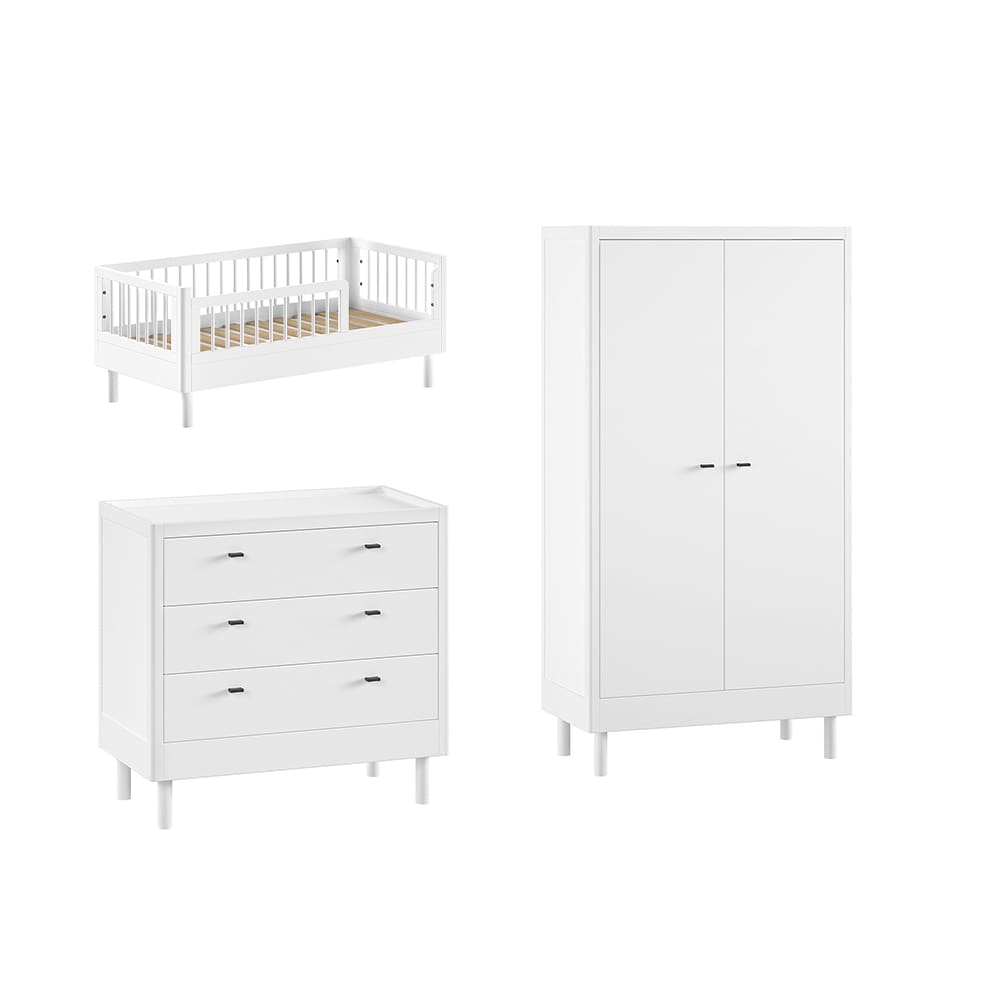Jaxx - Forrest - 3-Piece Nursery Set - Toddler Bed + 3-Drawer Chest - White Beech - 70 x 140 cm