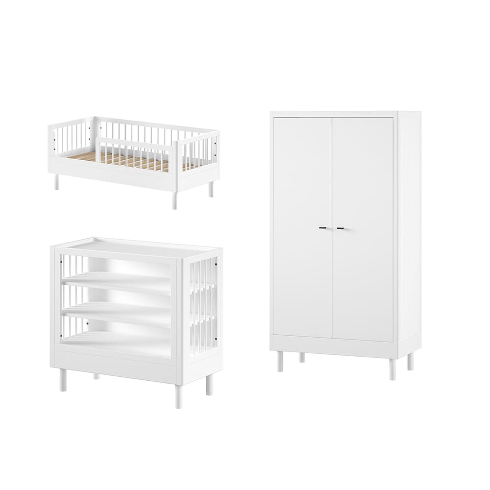 Jaxx - Forrest - 3-Piece Nursery Set - Toddler Bed + Changing Table - White Beech - 70 x 140 cm