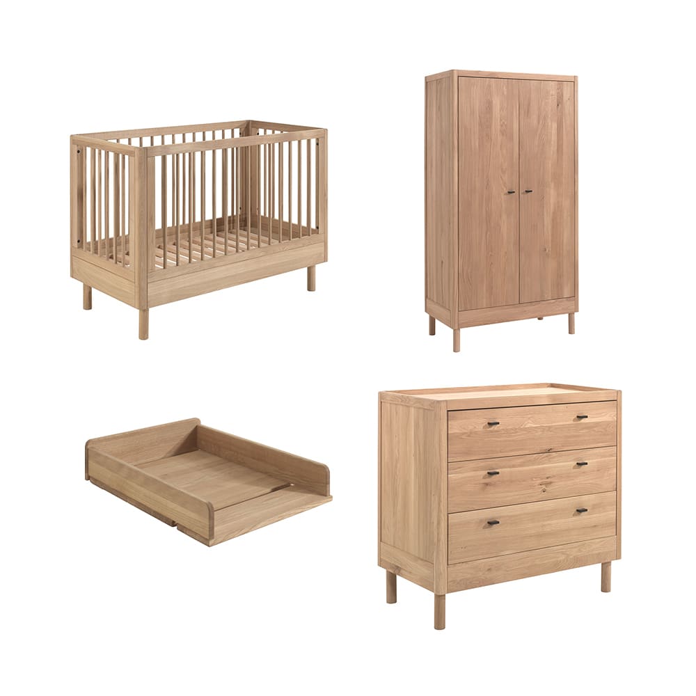 Jaxx - Forrest - 4-Piece Nursery Set - 3-Drawer Chest + 2-Door Wardrobe - Oak - 60 x 120 cm