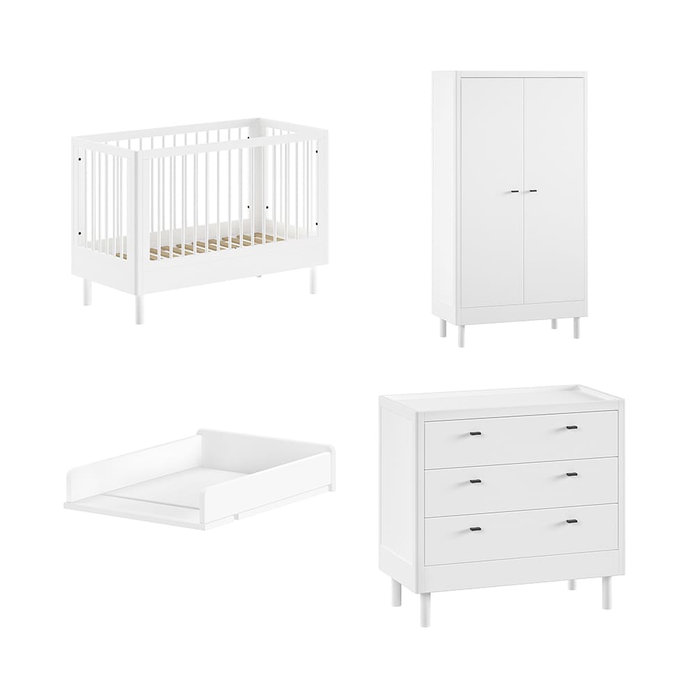 Jaxx - Forrest - 4-Piece Nursery Set - 3-Drawer Chest + 2-Door Wardrobe - White Beech - 60 x 120 cm