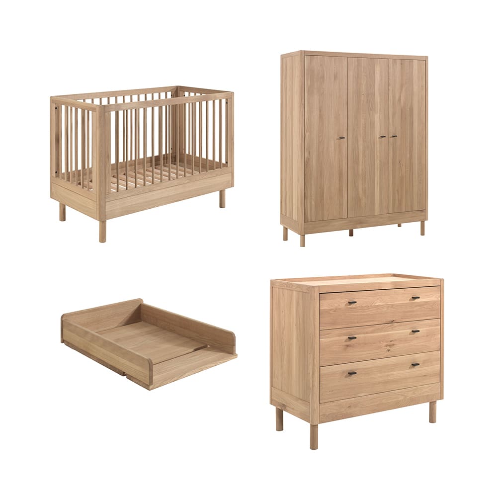 Jaxx - Forrest - 4-Piece Nursery Set - 3-Drawer Chest + 3-Door Wardrobe - Oak - 60 x 120 cm