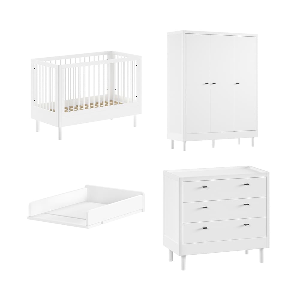 Jaxx - Forrest - 4-Piece Nursery Set - 3-Drawer Chest + 3-Door Wardrobe - White Beech - 60 x 120 cm