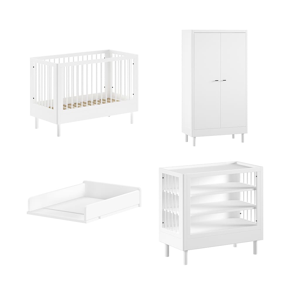 Jaxx - Forrest - 4-Piece Nursery Set - Changing Table + 2-Door Wardrobe - White Beech - 60 x 120 cm