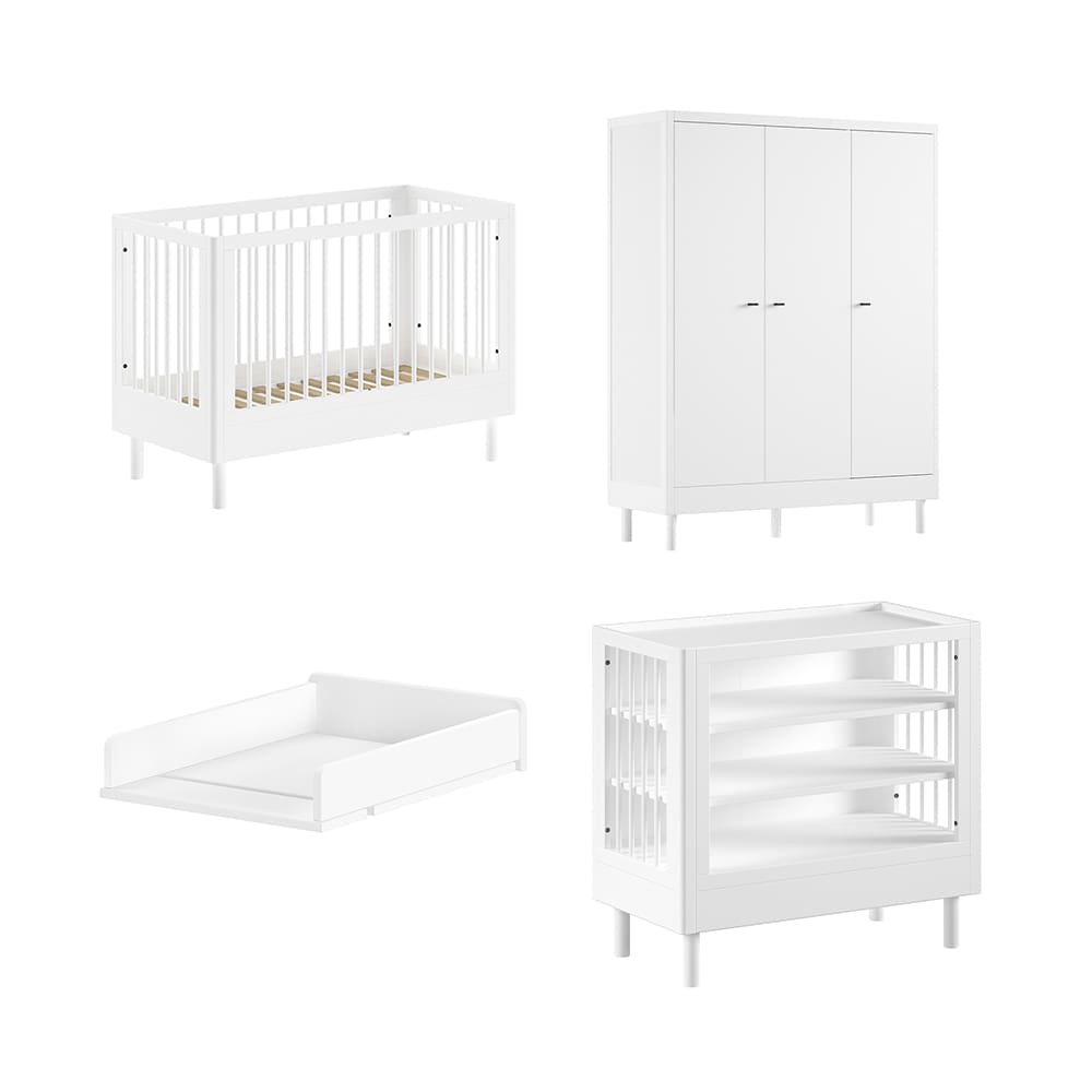 Jaxx - Forrest - 4-Piece Nursery Set - Changing Table + 3-Door Wardrobe - White Beech - 60 x 120 cm