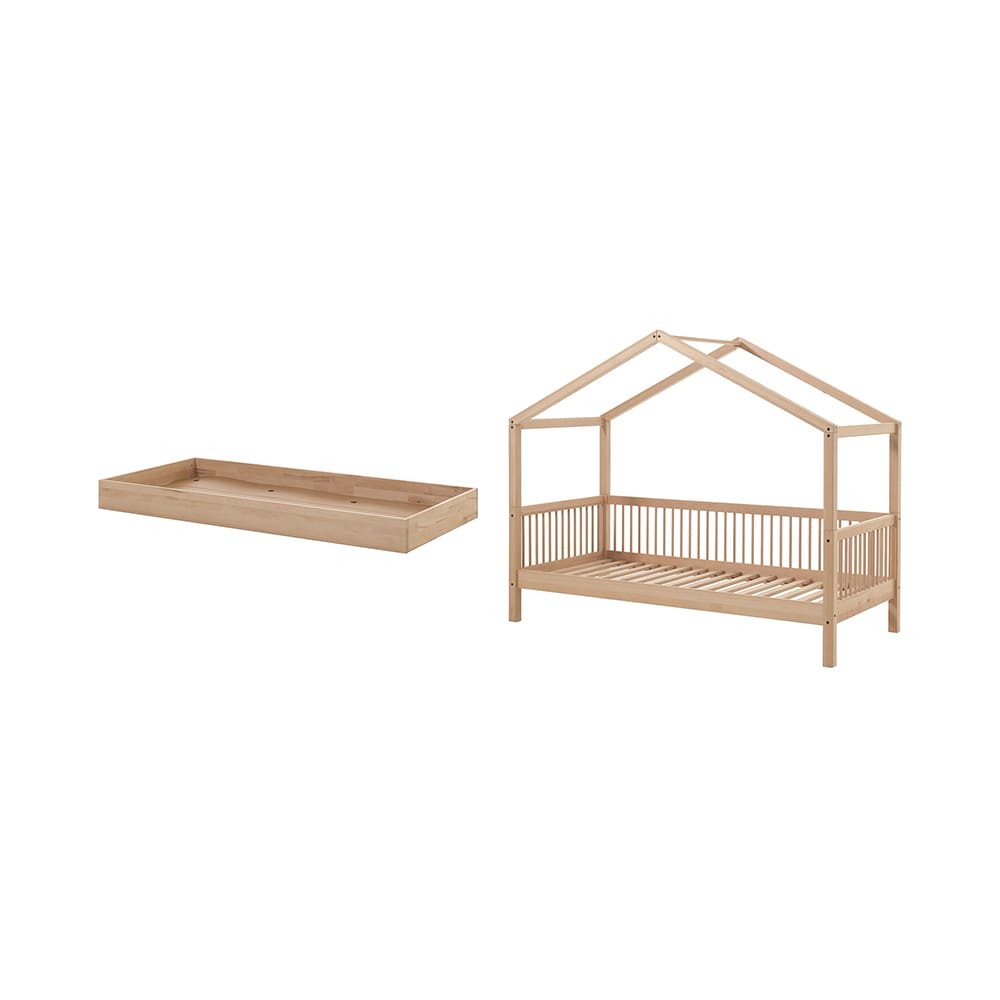 Vipack - Forrest - 2-Teiliges Bett-Set - Hausbett + Rollbett - Naturbuche - 90 x 200 cm