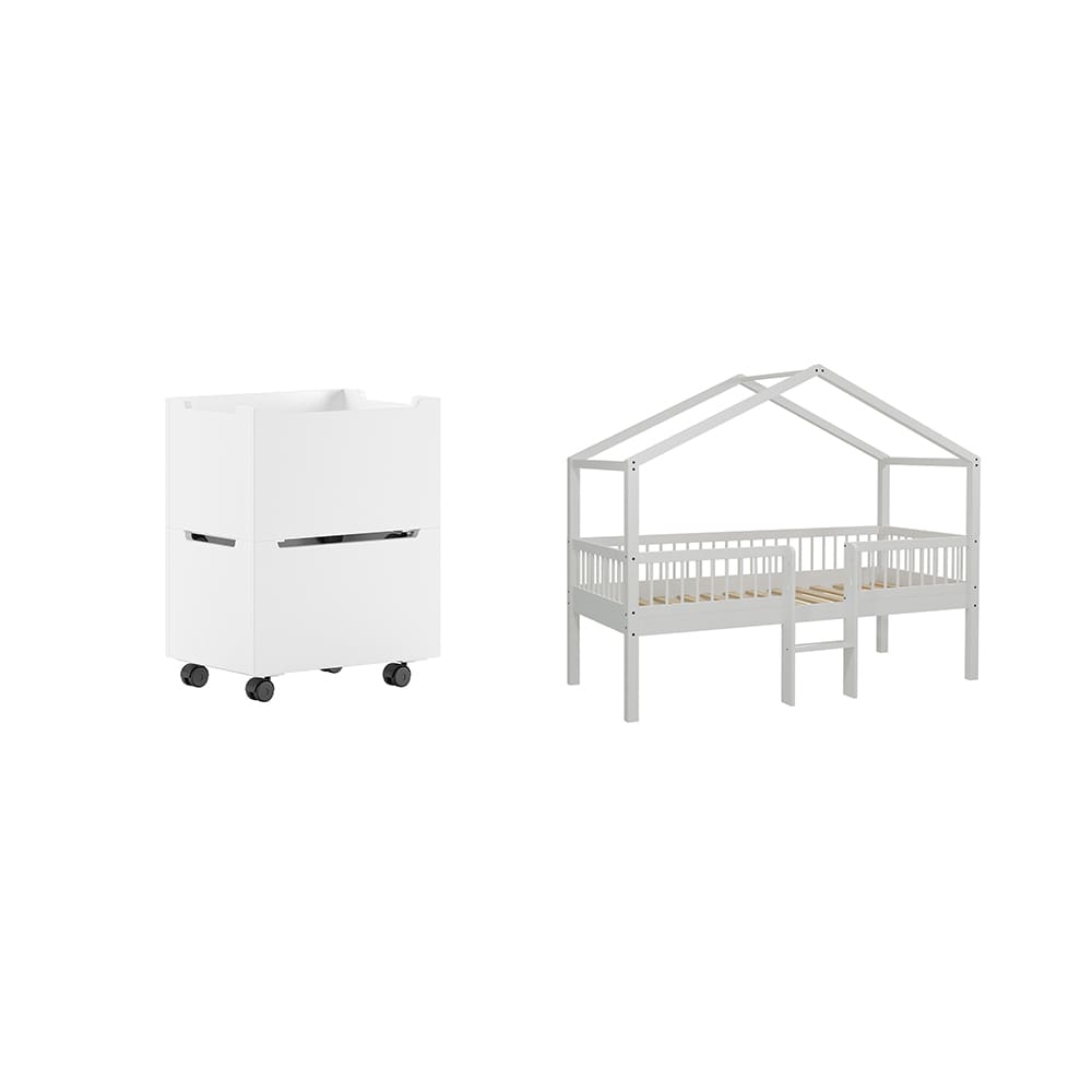Vipack - Forrest - 2-Piece Bedroom Set - House Bed With Ladder - White Beech - 90 x 200 cm
