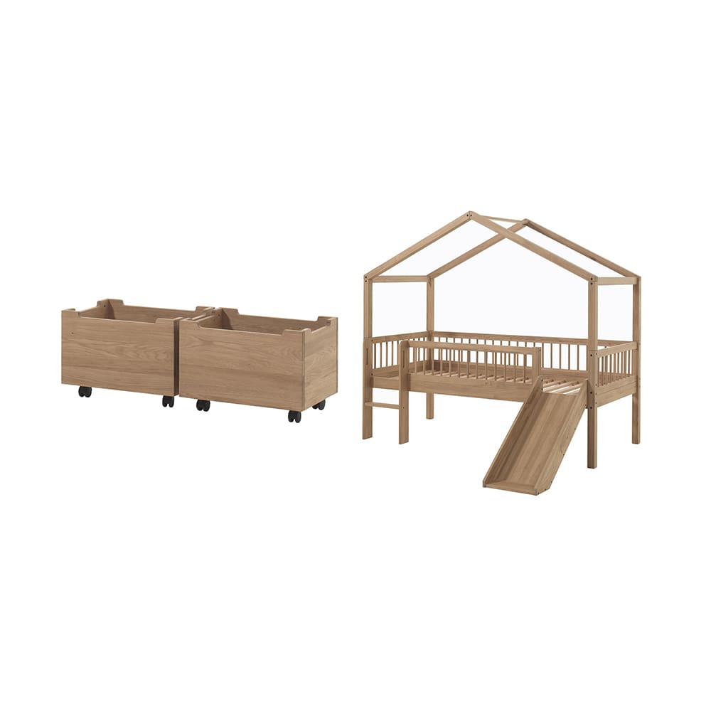 Vipack - Forrest - 2-Teiliges Schlafzimmer-Set - Hausbett Mit Rutsche - Eiche - 90 x 200 cm