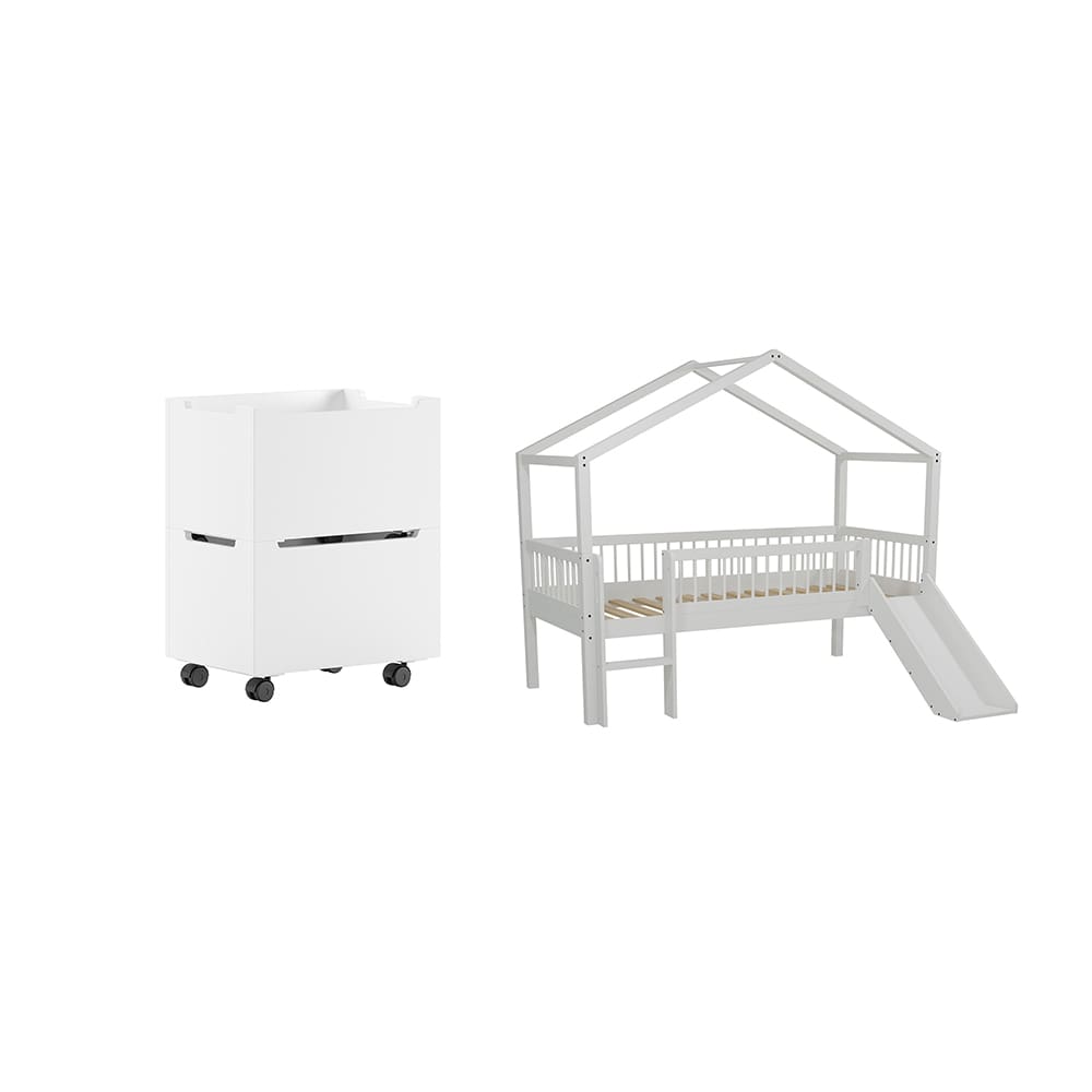 Vipack - Forrest - 2-Piece Bedroom Set - House Bed With Slide - White Beech - 90 x 200 cm
