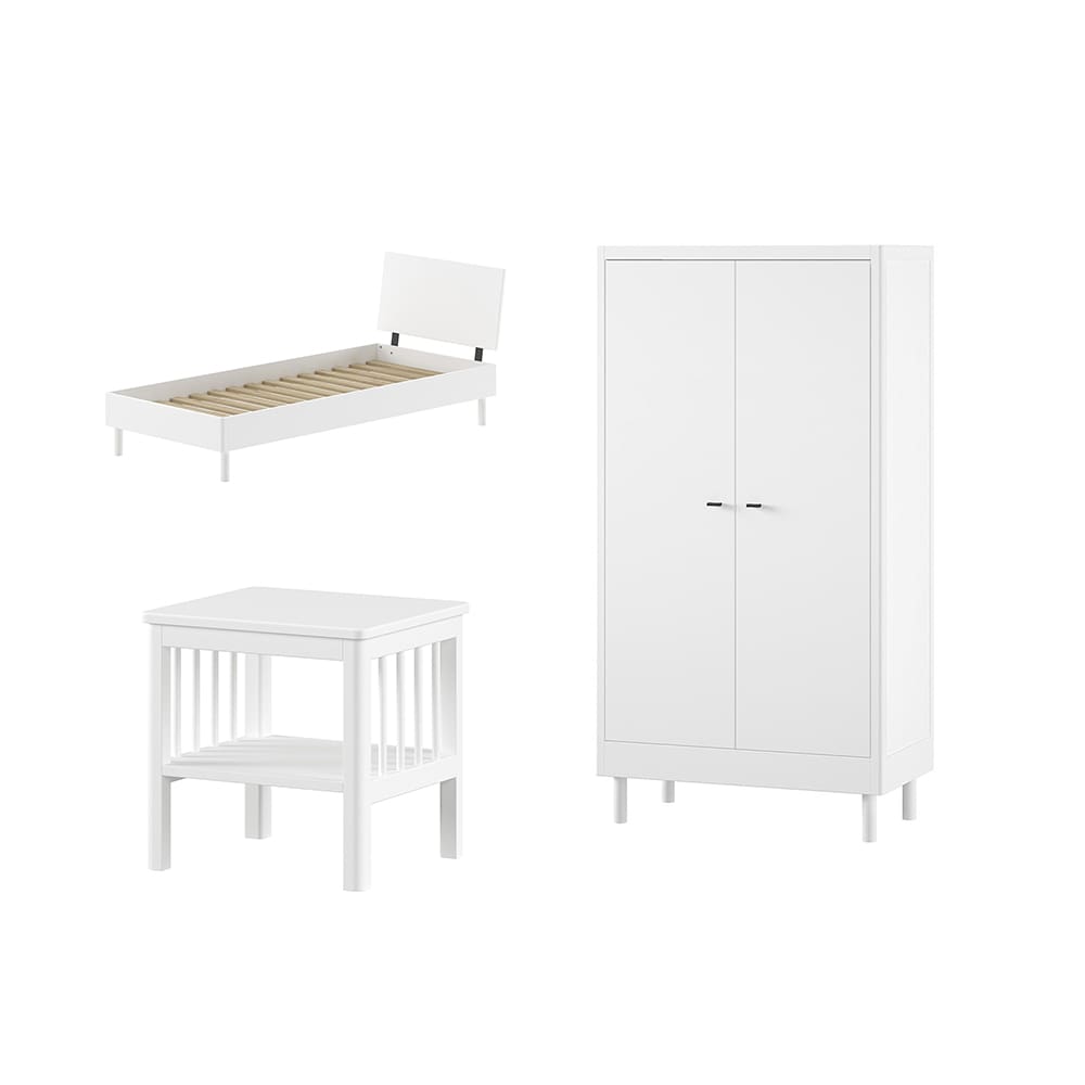 Vipack - Forrest - 3-Piece Bedroom Set - 2-Door Wardrobe - White Beech - 90 x 200 cm