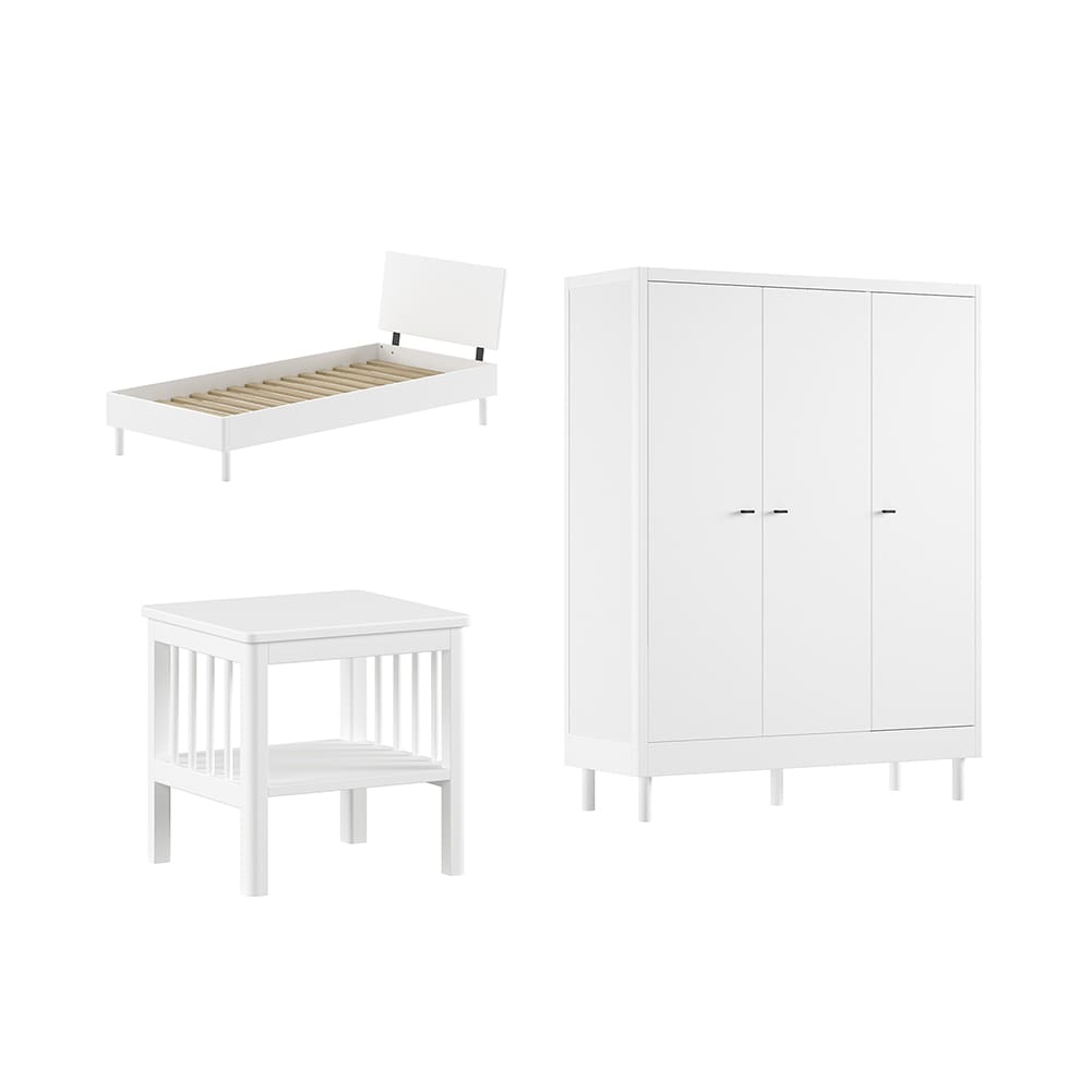 Vipack - Forrest - 3-Piece Bedroom Set - 3-Door Wardrobe - White Beech - 90 x 200 cm